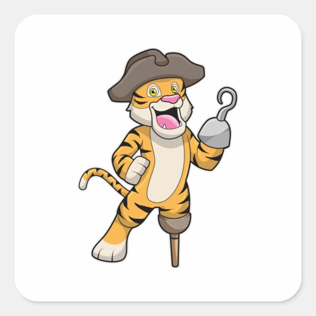Tiger as Pirate with Wooden leg & Hooked hand Square Sticker (Front)