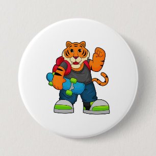 Tiger as Skater with Skateboard 7.5 Cm Round Badge