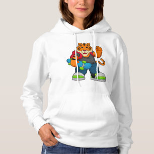Tiger as Skater with Skateboard Hoodie