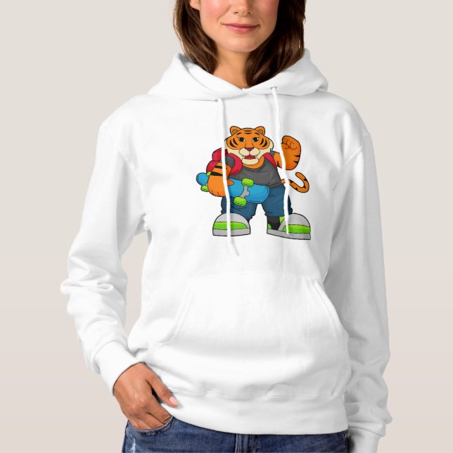 Tiger as Skater with Skateboard Hoodie (Front)