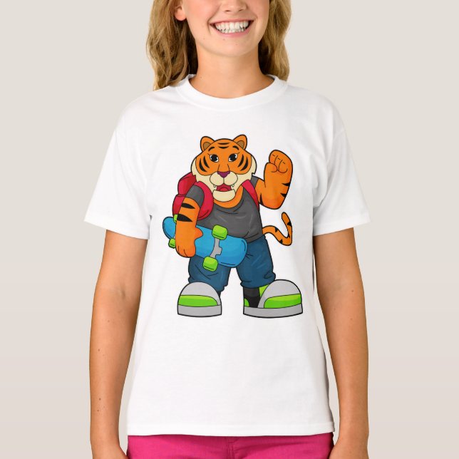 Tiger as Skater with Skateboard T-Shirt (Front)
