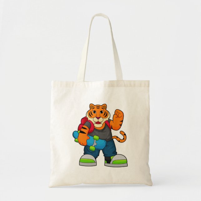Tiger as Skater with Skateboard Tote Bag (Front)