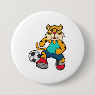 Tiger as Soccer player with Soccer ball 7.5 Cm Round Badge