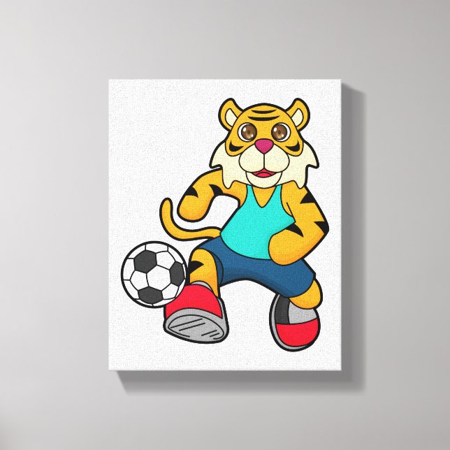 Tiger as Soccer player with Soccer ball Canvas Print (Front)