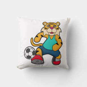 Tiger as Soccer player with Soccer ball Cushion