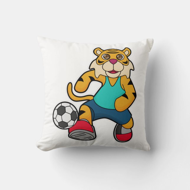 Tiger as Soccer player with Soccer ball Cushion (Front)