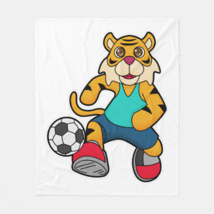 Tiger as Soccer player with Soccer ball Fleece Blanket