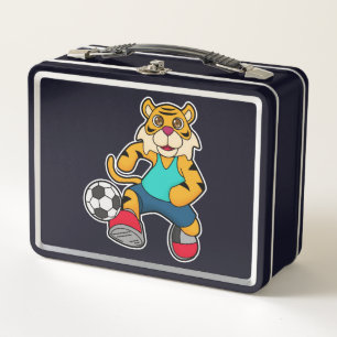 Tiger as Soccer player with Soccer ball Metal Lunch Box