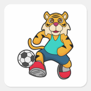 Tiger as Soccer player with Soccer ball Square Sticker