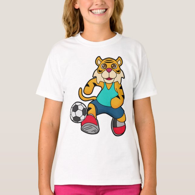 Tiger as Soccer player with Soccer ball T-Shirt (Front)