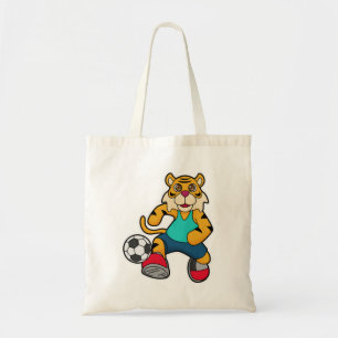 Tiger as Soccer player with Soccer ball Tote Bag