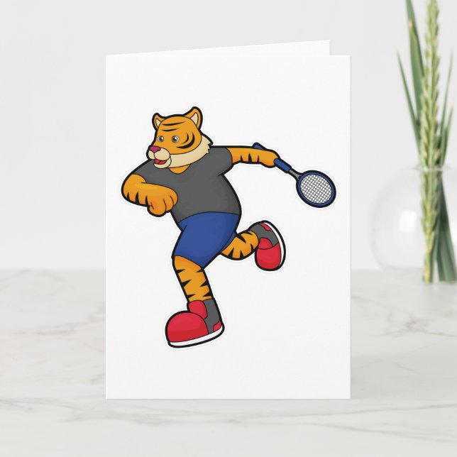 Tiger as Tennis player with Tennis racket Card (Front)