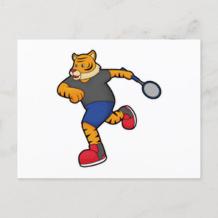 Tiger as Tennis player with Tennis racket Postcard