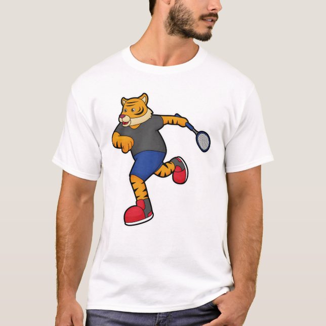 Tiger as Tennis player with Tennis racket T-Shirt (Front)