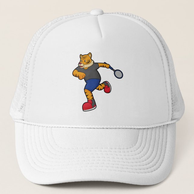 Tiger as Tennis player with Tennis racket Trucker Hat (Front)