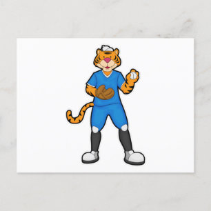 Tiger at Baseball with Baseball glove & Cap Postcard