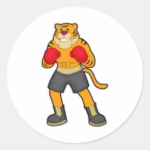 Tiger at Boxing with Boxing gloves Classic Round Sticker