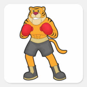 Tiger at Boxing with Boxing gloves Square Sticker