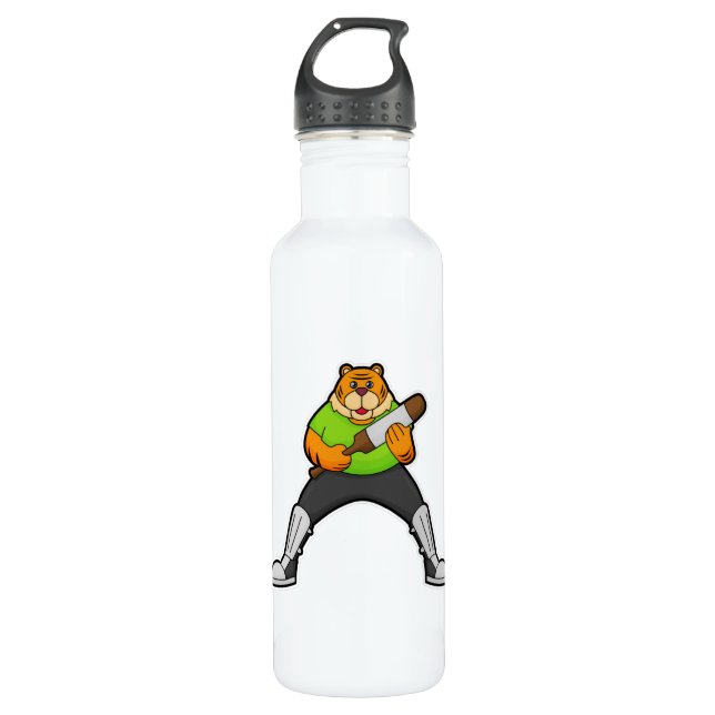 Tiger at Cricket with Cricket bat 710 Ml Water Bottle (Front)