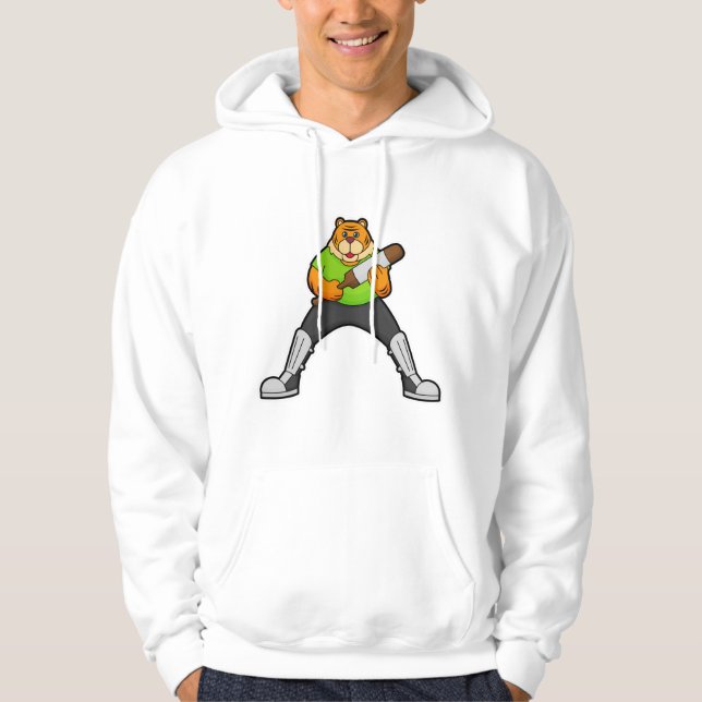 Tiger at Cricket with Cricket bat Hoodie (Front)