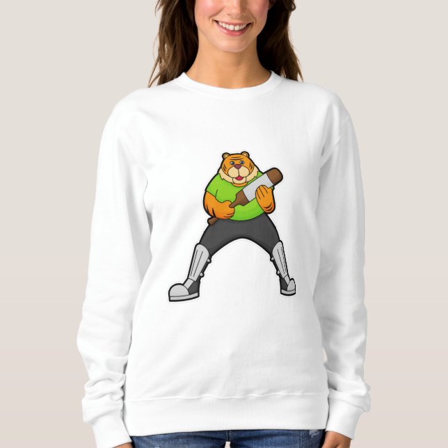 Tiger at Cricket with Cricket bat Sweatshirt (Front)