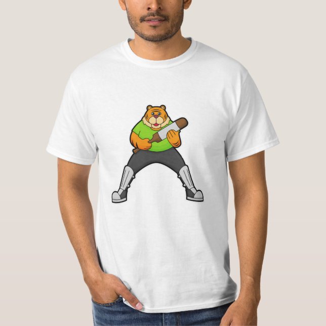 Tiger at Cricket with Cricket bat T-Shirt (Front)