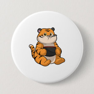 Tiger at Eating with Bowl 7.5 Cm Round Badge