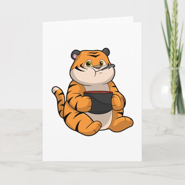 Tiger at Eating with Bowl Card (Front)