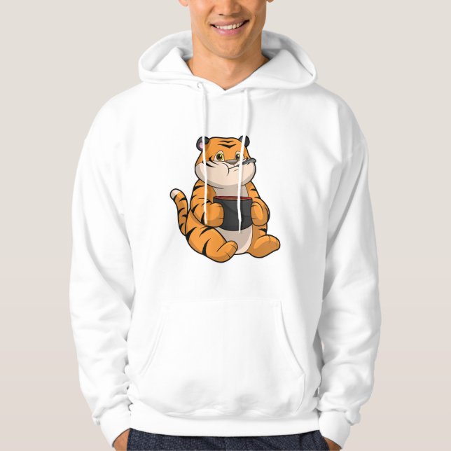 Tiger at Eating with Bowl Hoodie (Front)