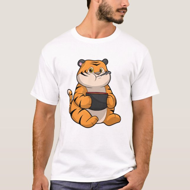 Tiger at Eating with Bowl T-Shirt (Front)