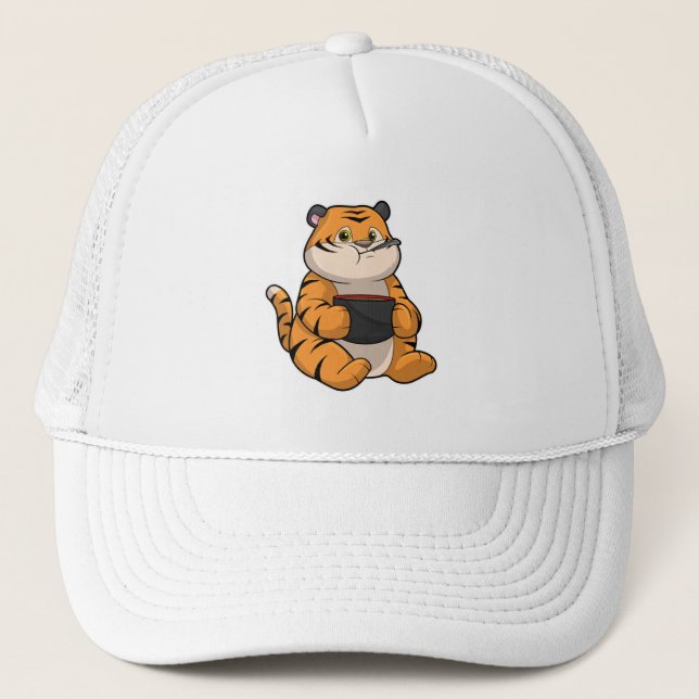 Tiger at Eating with Bowl Trucker Hat (Front)