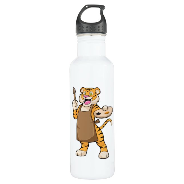 Tiger at Painting with Paint & Brush 710 Ml Water Bottle (Front)