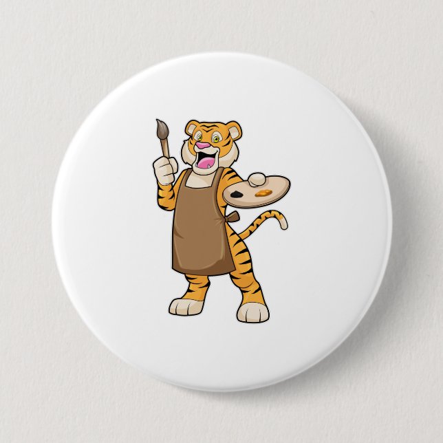 Tiger at Painting with Paint & Brush 7.5 Cm Round Badge (Front)