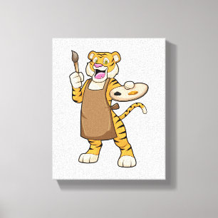 Tiger at Painting with Paint & Brush Canvas Print