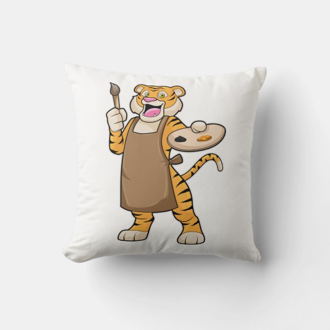 Tiger at Painting with Paint & Brush Cushion (Front)