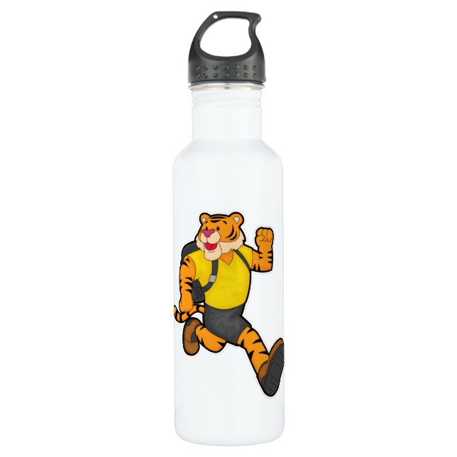 Tiger at Running with Backpack 710 Ml Water Bottle (Front)