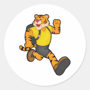 Tiger at Running with Backpack Classic Round Sticker