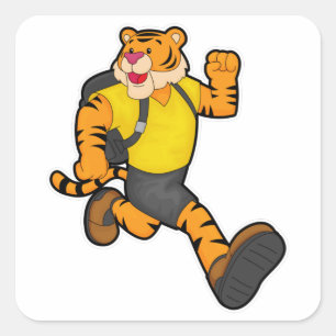 Tiger at Running with Backpack Square Sticker