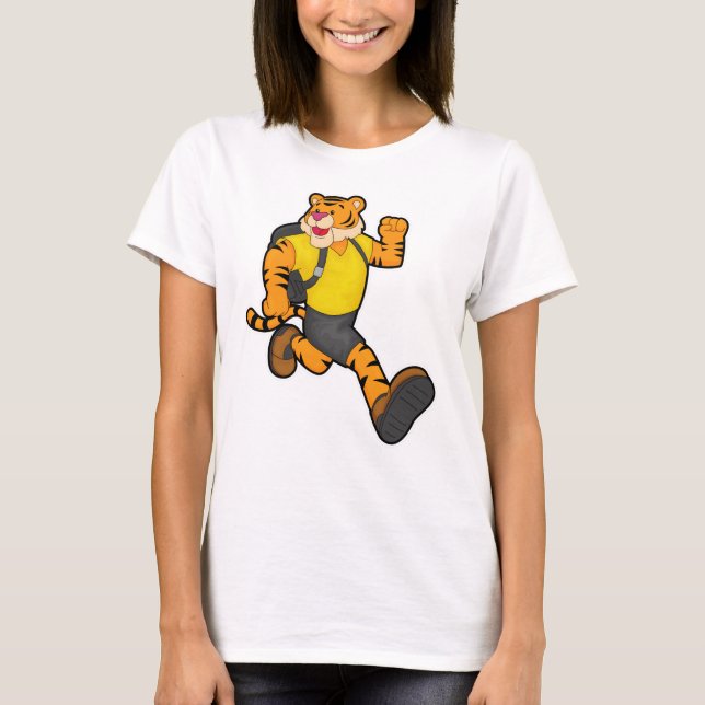 Tiger at Running with Backpack T-Shirt (Front)