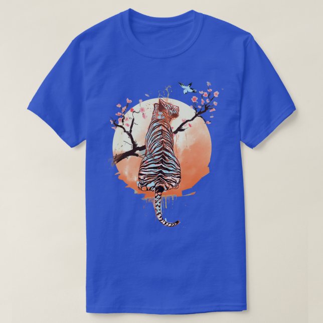 Tiger at sakura tree dark version T-Shirt (Design Front)