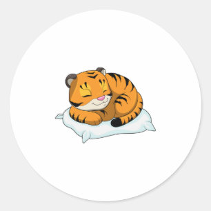 Tiger at Sleeping with Pillow Classic Round Sticker