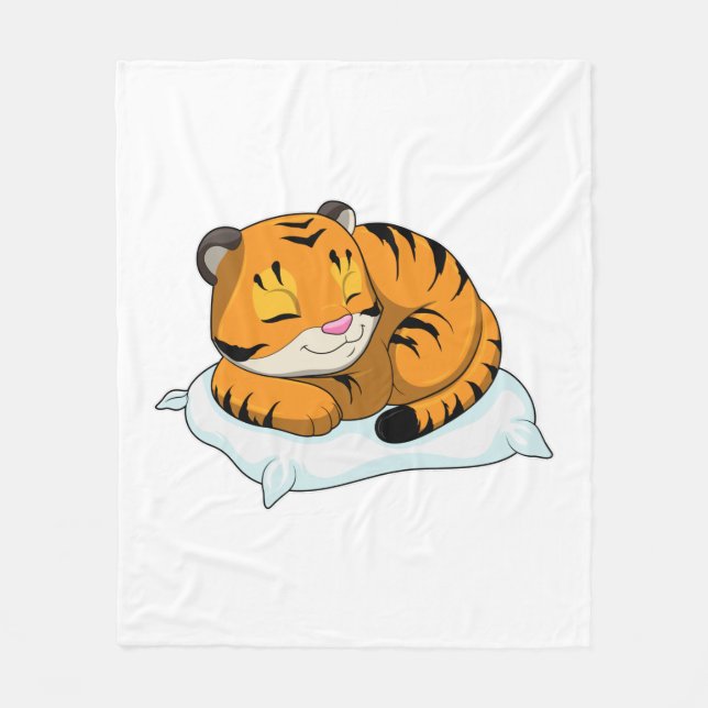 Tiger at Sleeping with Pillow Fleece Blanket (Front)