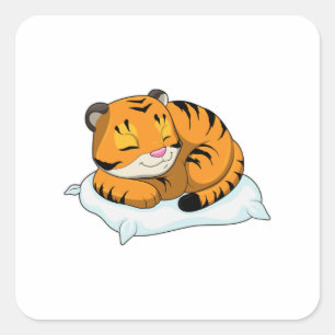 Tiger at Sleeping with Pillow Square Sticker