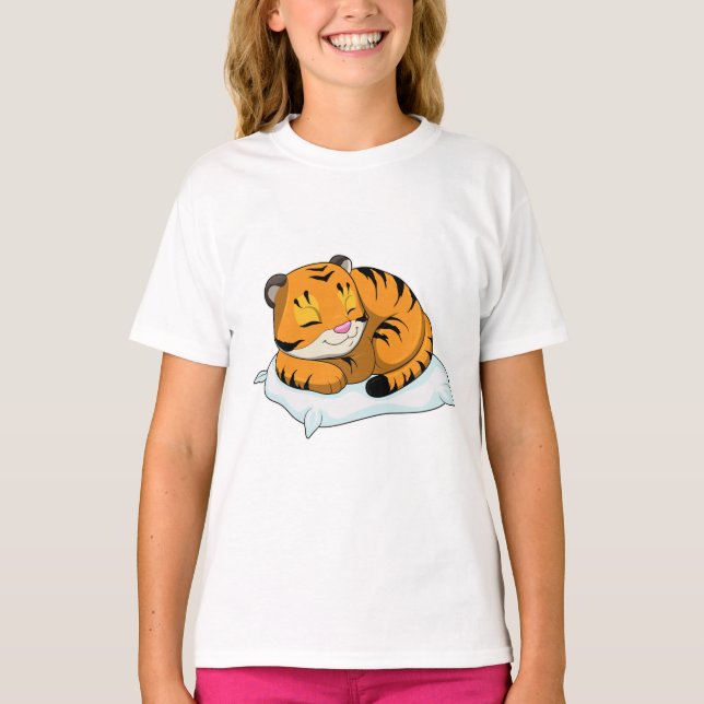 Tiger at Sleeping with Pillow T-Shirt (Front)