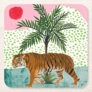 Tiger at Sunrise Square Paper Coaster