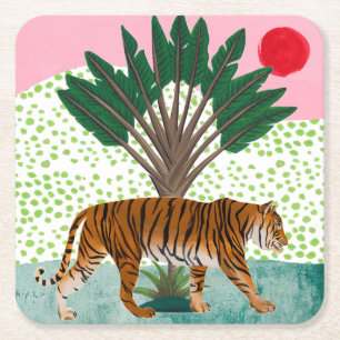 Tiger at Sunset Square Paper Coaster