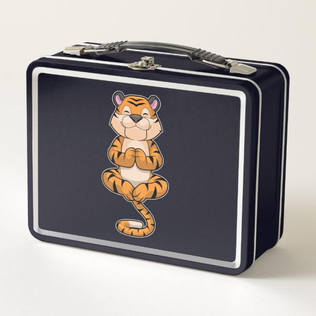 Tiger at Yoga Fitness Metal Lunch Box (Front)