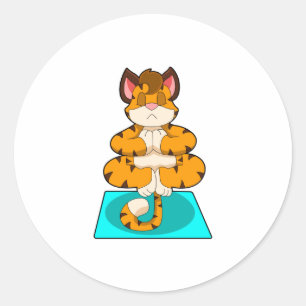 Tiger at Yoga on Yoga mat Classic Round Sticker