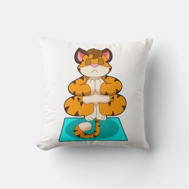 Tiger at Yoga on Yoga mat Cushion (Front)