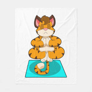 Tiger at Yoga on Yoga mat Fleece Blanket